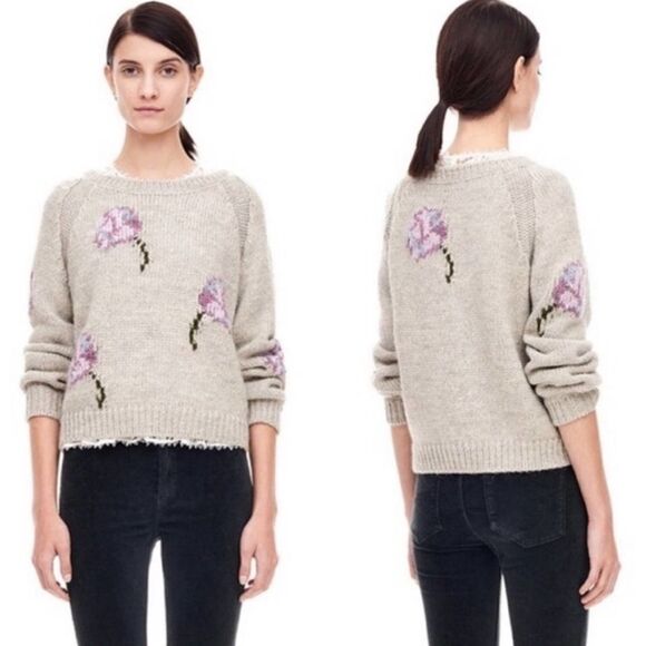 Philosophy Sweaters - Philosophy Gray Wool Blend Crewneck Floral Sweater M